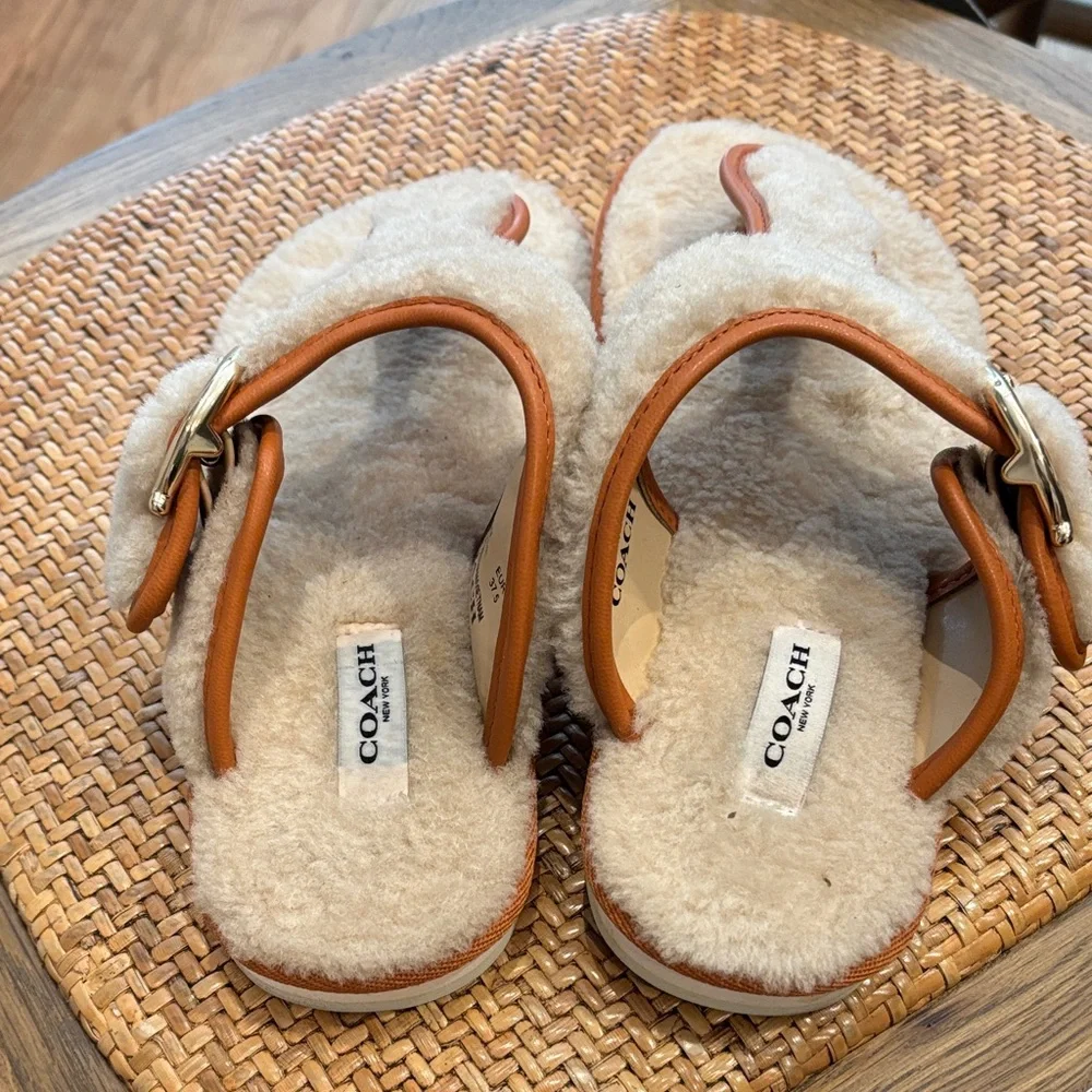 Coach Cream Sandals with Buckle Detail - Picture 2 of 5
